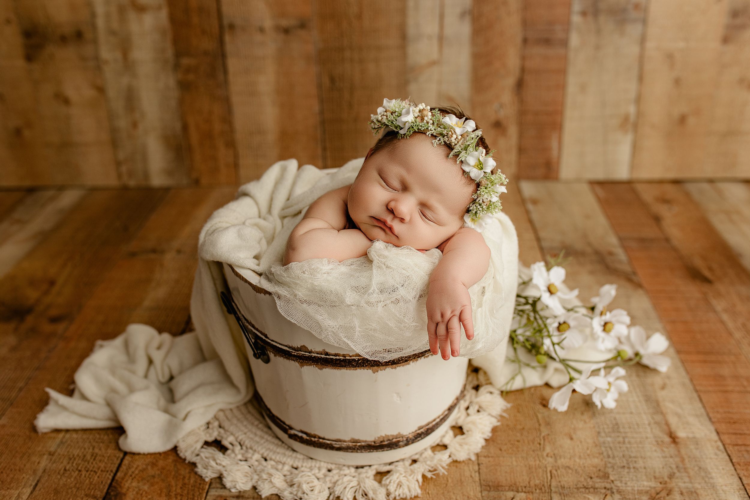 Bailey's Photography | Scioto County | Newborn Photographer | Floral Bucket Pose | Baby Photography Southern Ohio