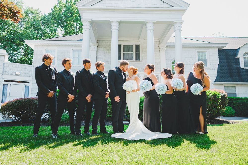 Wedding party photos on the lawn of the Overhills Mansion in Catosville, Maryland