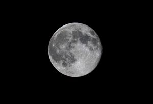 Six sequential photographs showing different phases of the moon in the night sky against a black background.