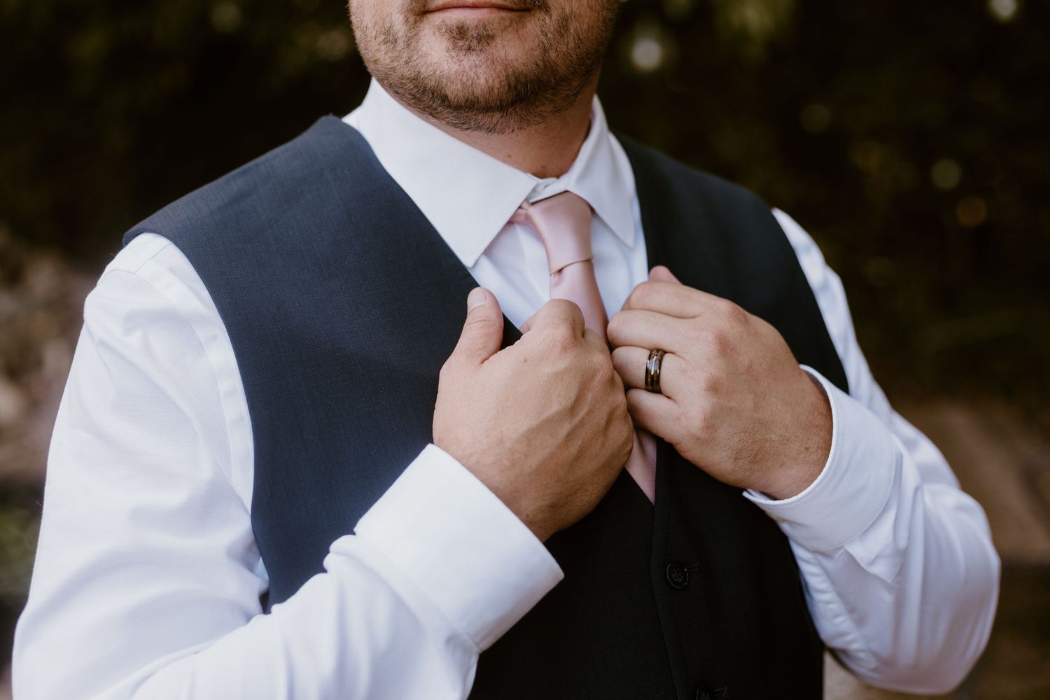 Detail shot of grooms tie and rings for summer backyard wedding in Ohio photography by Vicci Photo Dayton Ohio Photographer