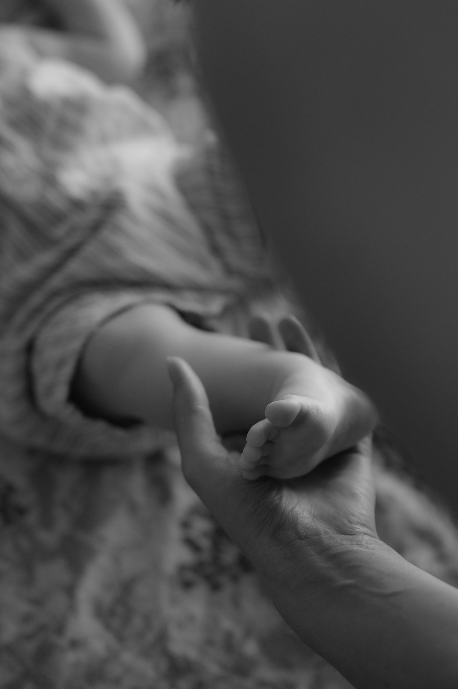 An artistic black and white sequence of hands reaching out in soft focus.
