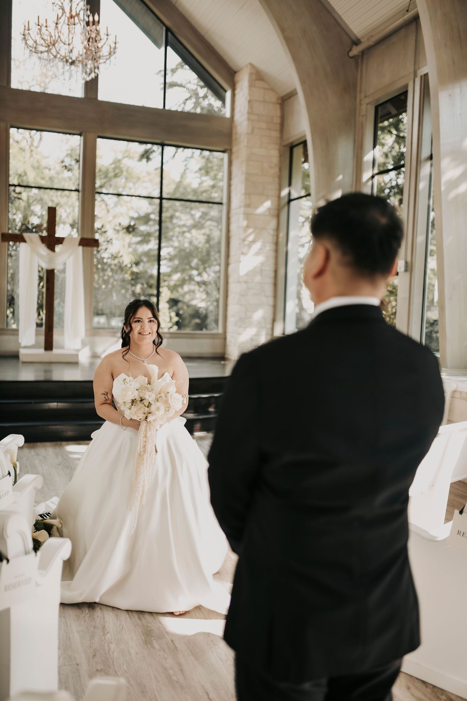 Emotional father daughter wedding first look at Brighton Abbey