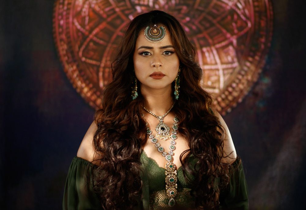 Fantasy portrait of a woman in bohemian attire with a decorative headpiece, photographed by Kai Shoots in Greater Noida, Delhi-NCR.