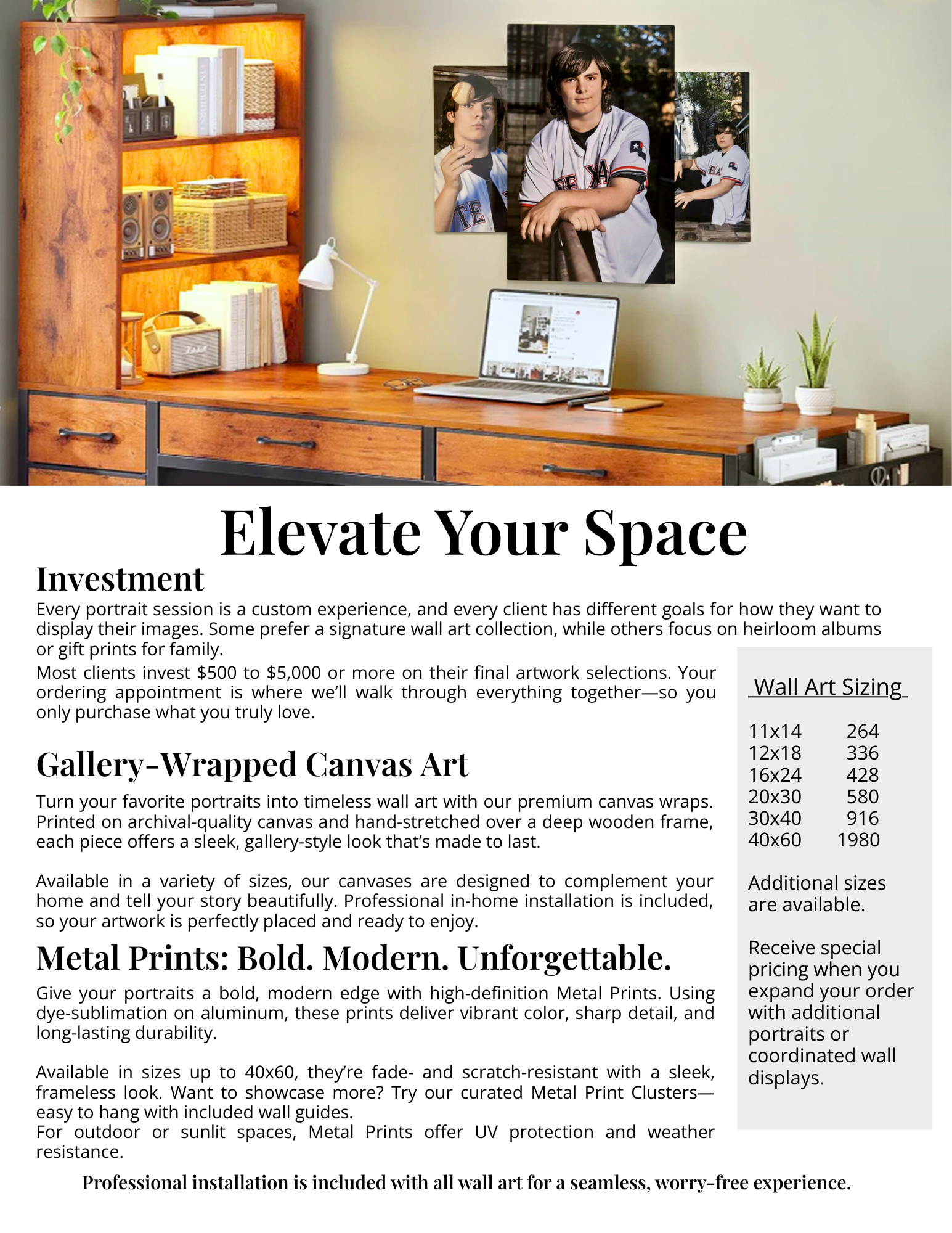 A colorful photography studio advertisement banner with rainbow swirls and text about luxury family photo sessions.