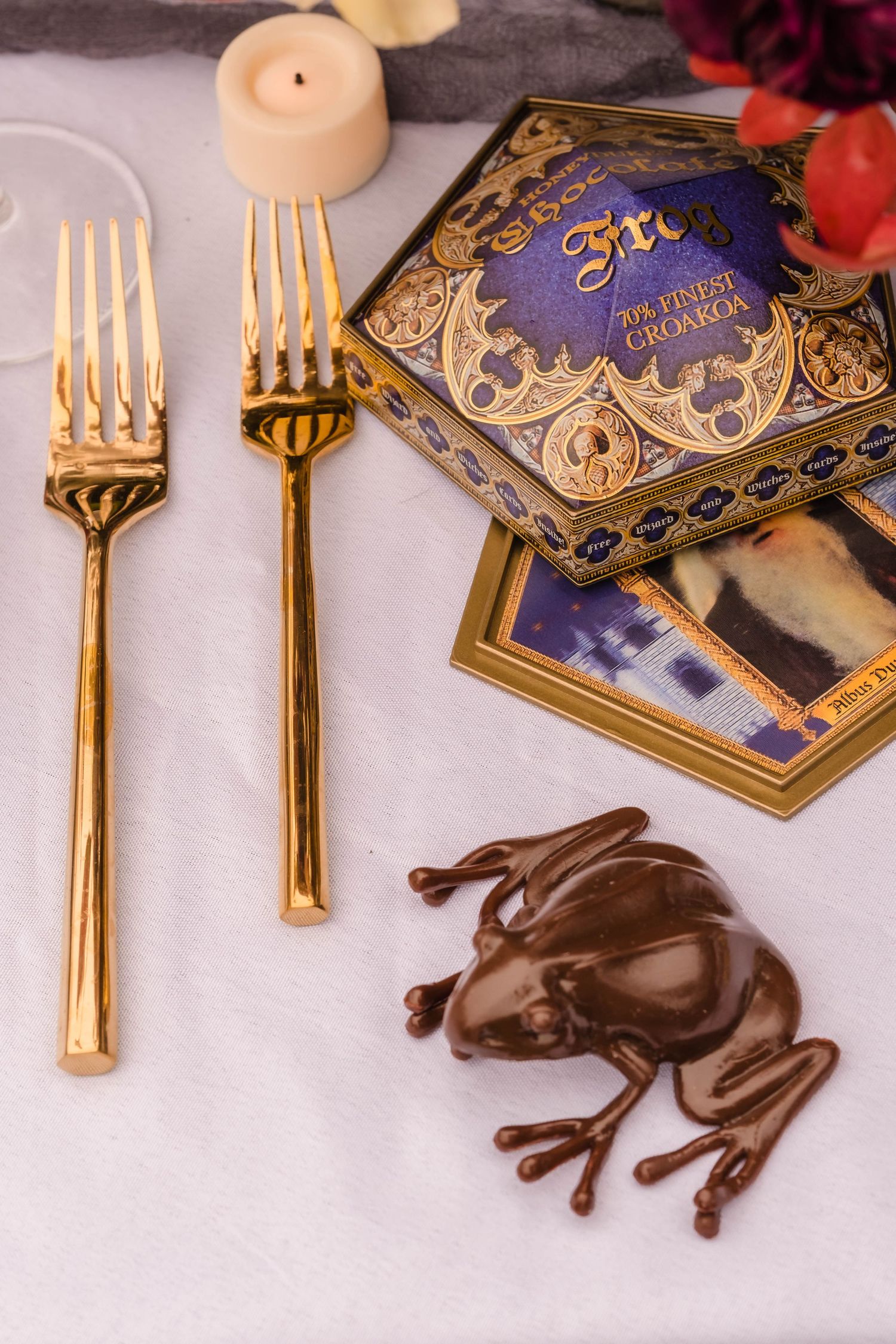 A chocolate frog Fantasy-themed detail shot for a harry potter themed photo session
