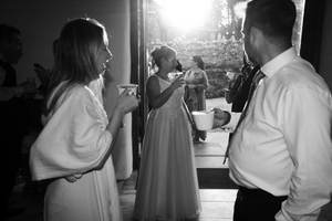 Silhouettes of people in formal attire dancing and celebrating indoors. Hayne, Devon