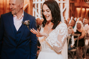 Romantic moments shared between newlyweds during their wedding reception.Over Barn, Gloucester,