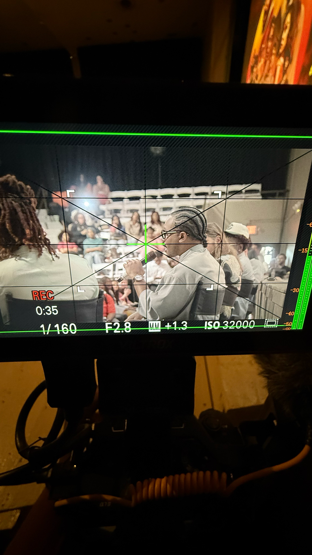 Camera monitor display showing recording Ryan Coogler in Clarksdale, Ms.
