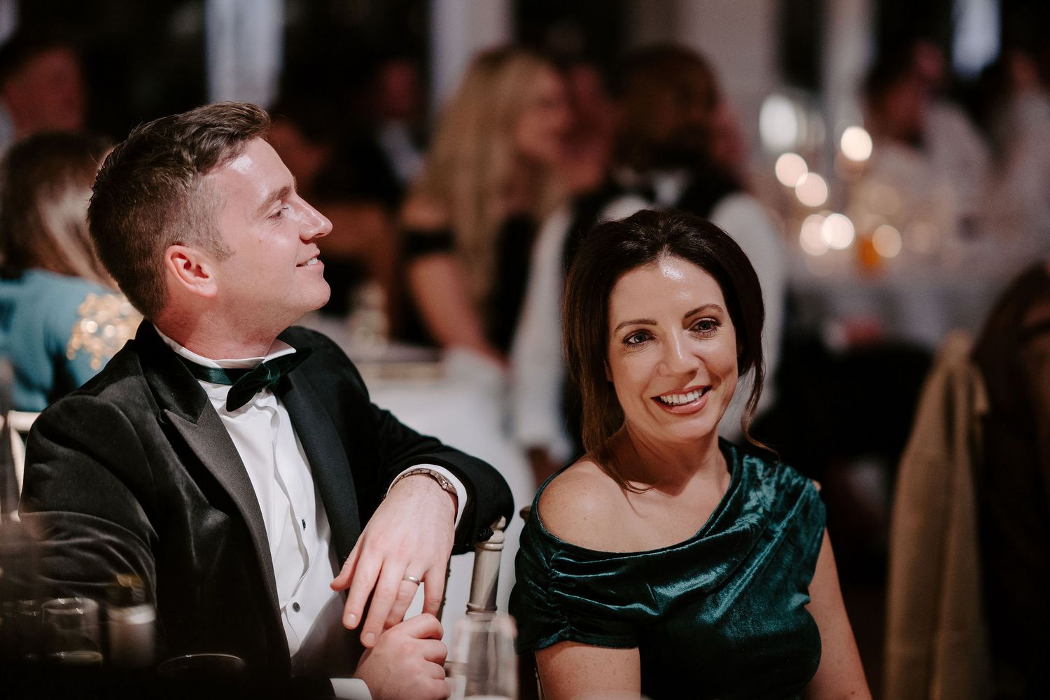 wedding guests enjoying speeches at Iscoyd park