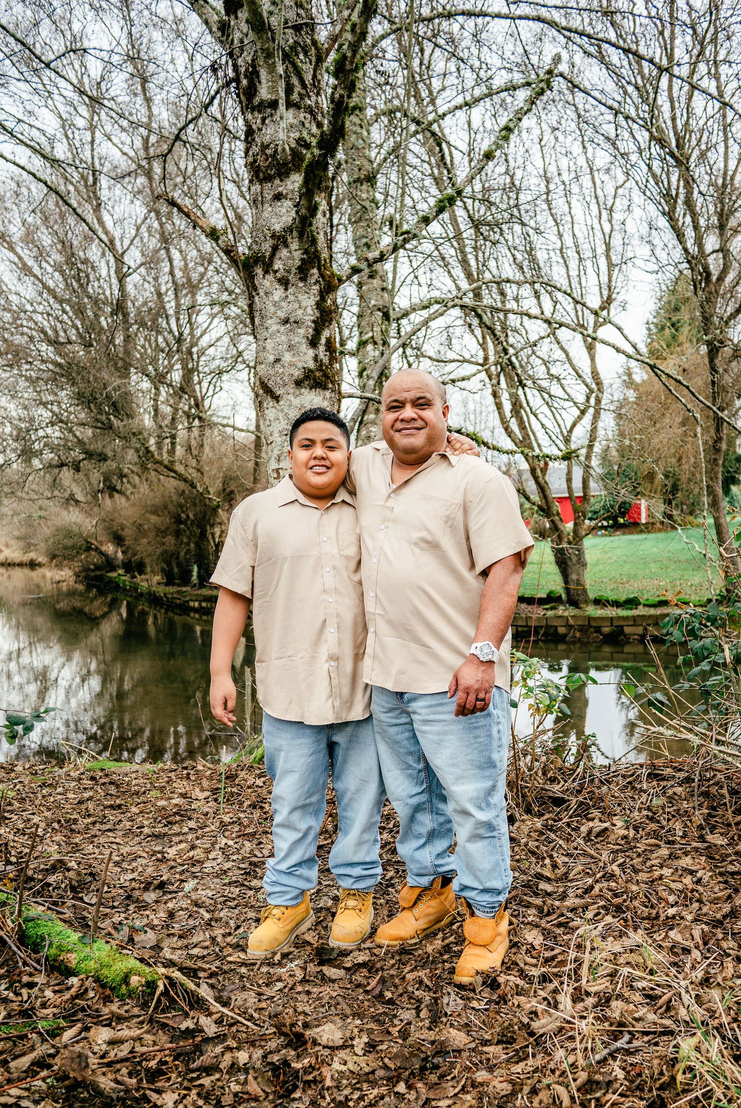 Parent and child portrait taken during a winter family photography session in Puyallup