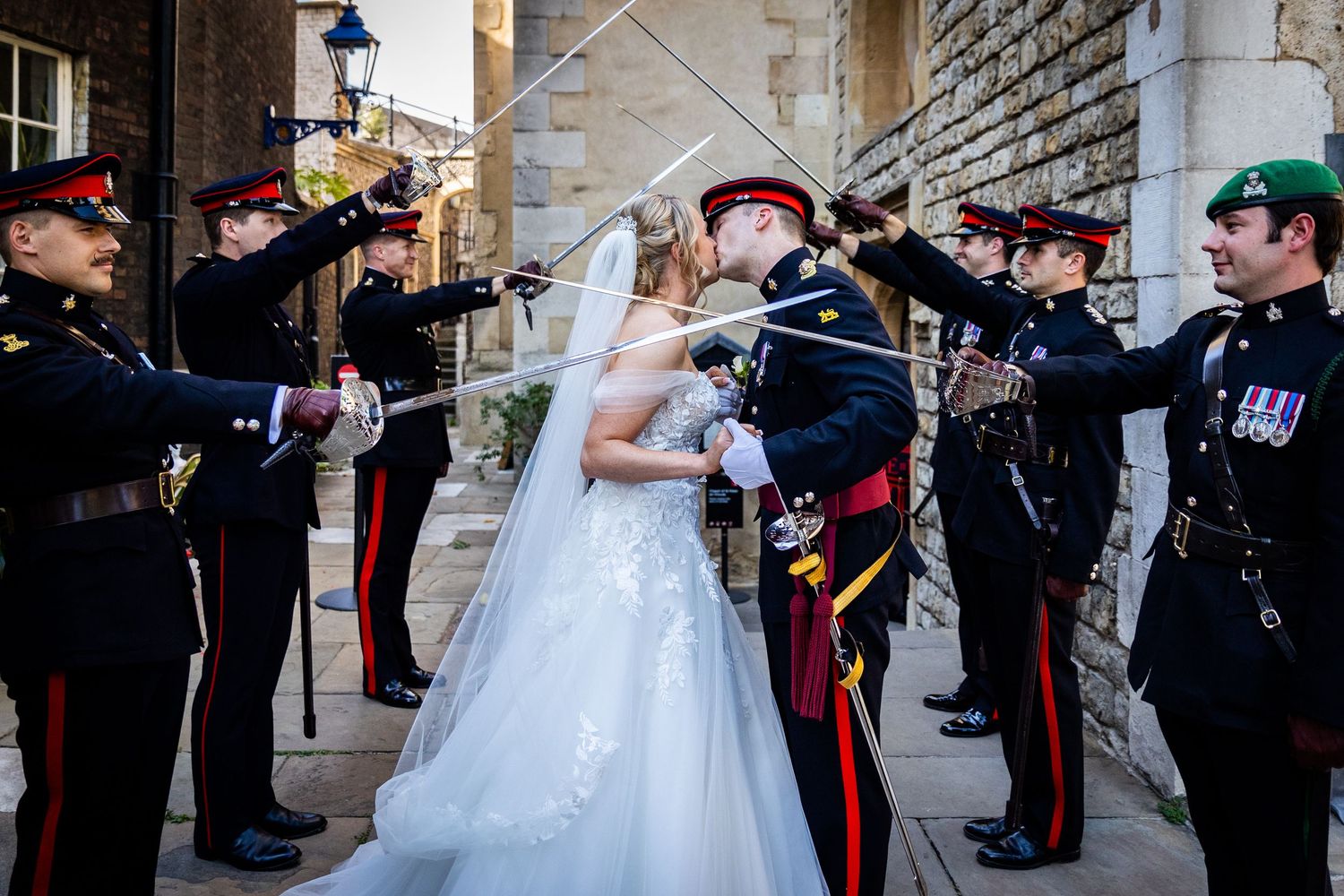 A stunning Saber Arch made for this military couple at the Tower of London