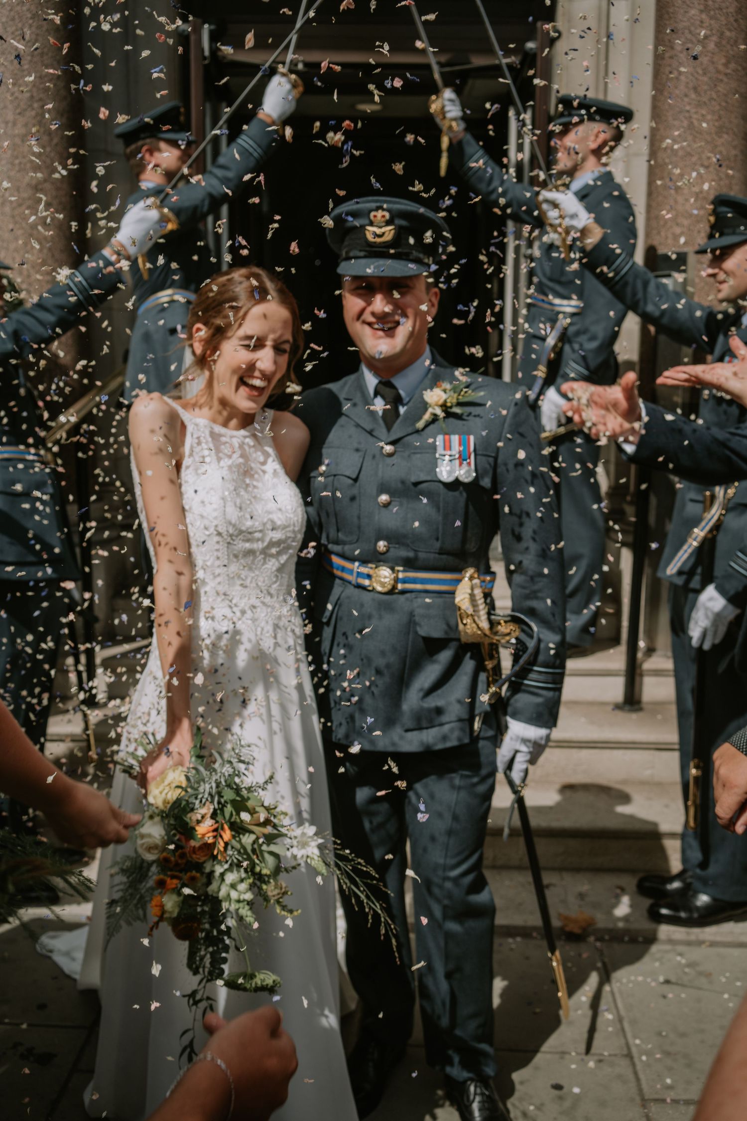 A ballerina and her handsome groom at the RAF Club, Piccadilly, London