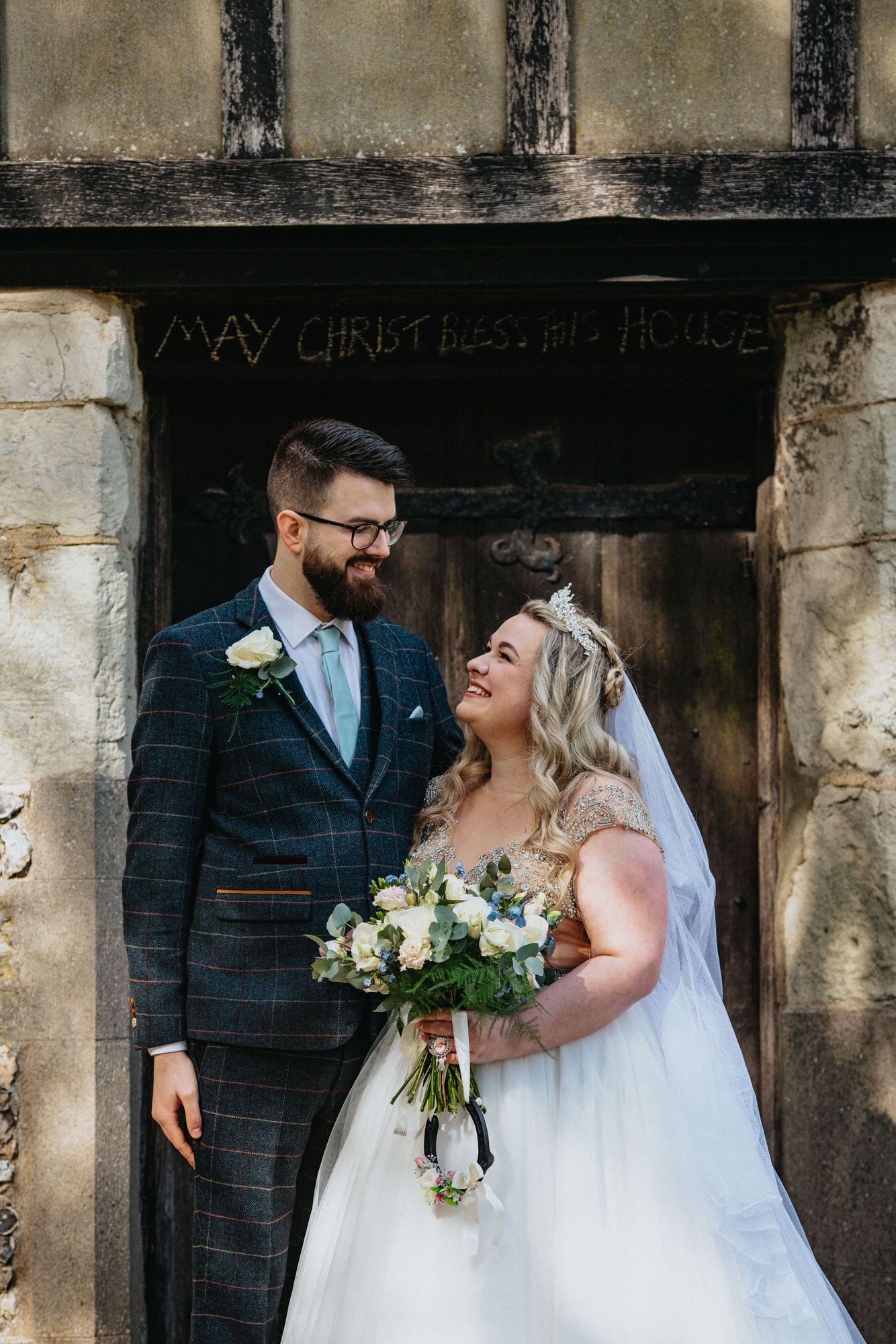 Traditional white wedding near London. Soft curled hair and dewy skin.