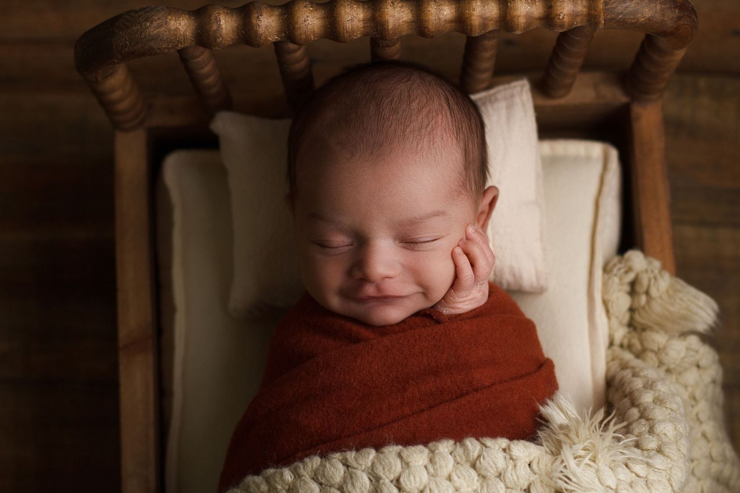 Rust orange colored newborn wrap/backdrop for photography.
