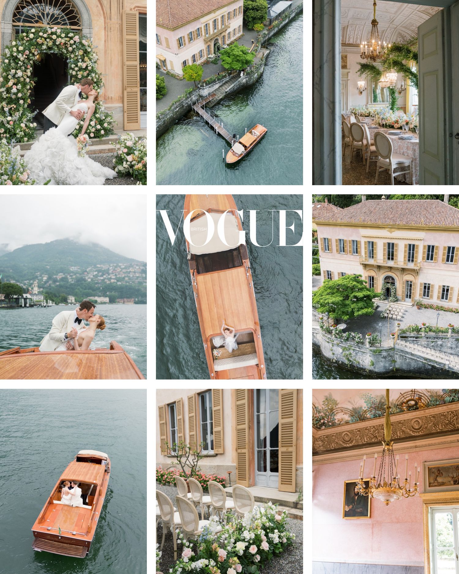 Collection of elegant wedding photos featuring Lake Como venues and waterfront celebrations.