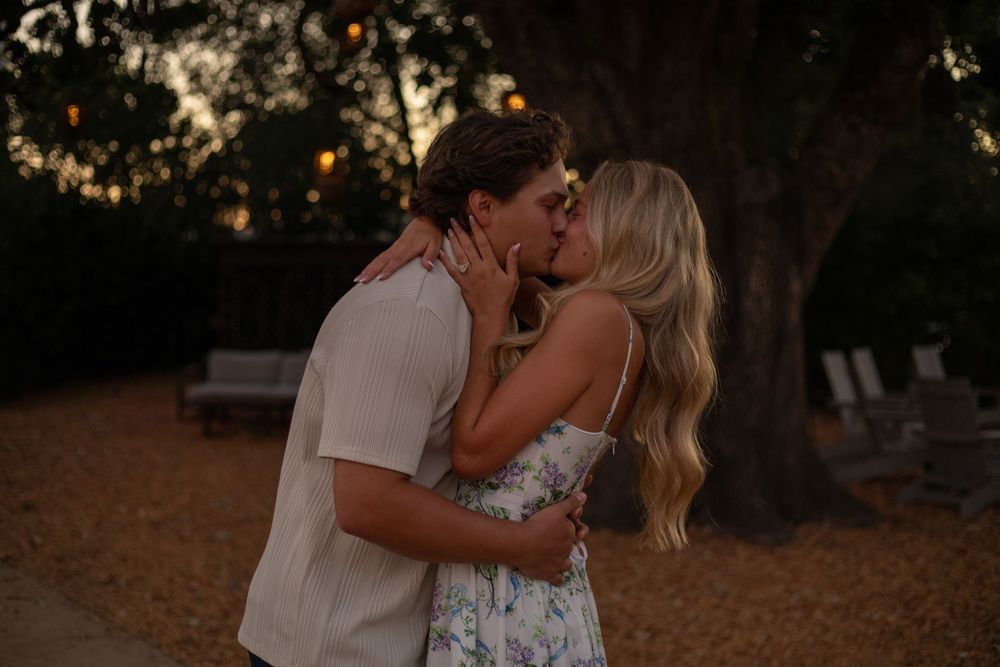 Romantic golden hour photo sequence showing a couple's intimate moment.
