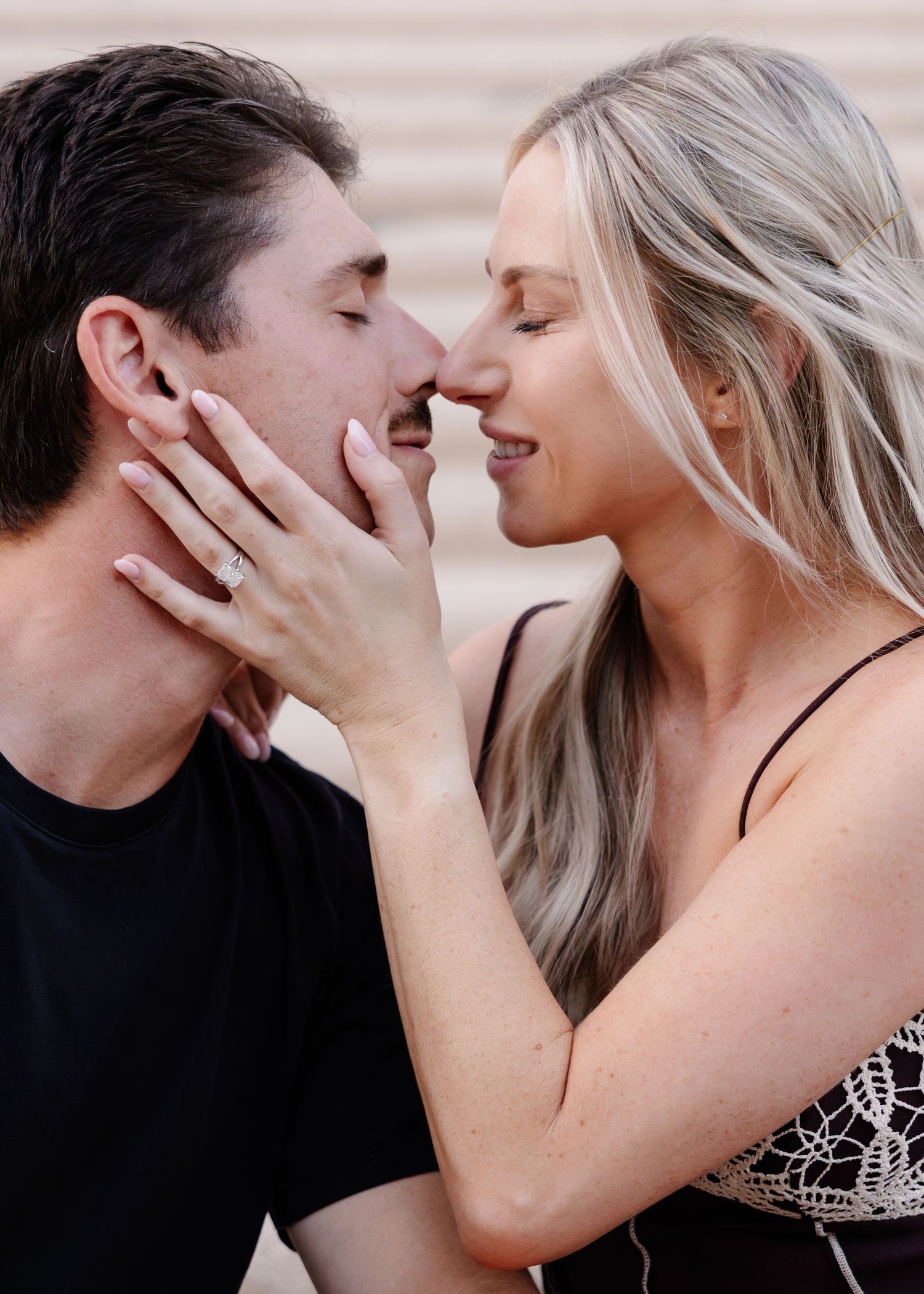 Intimate couple sharing tender moments in a series of close-up shots showing affection.