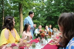 Candid photo of reception dinner during wedding photo session.