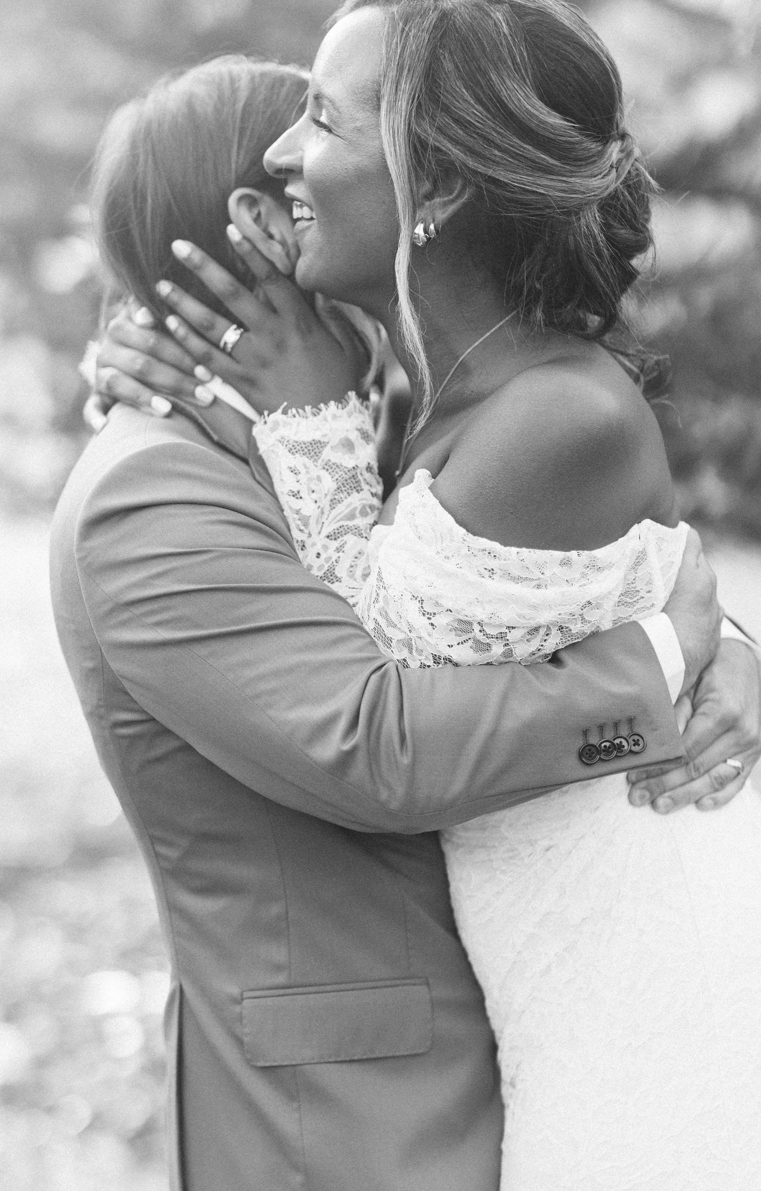 Black and white wedding sequence showing a tender romantic embrace between newlyweds captured in a series of frames.