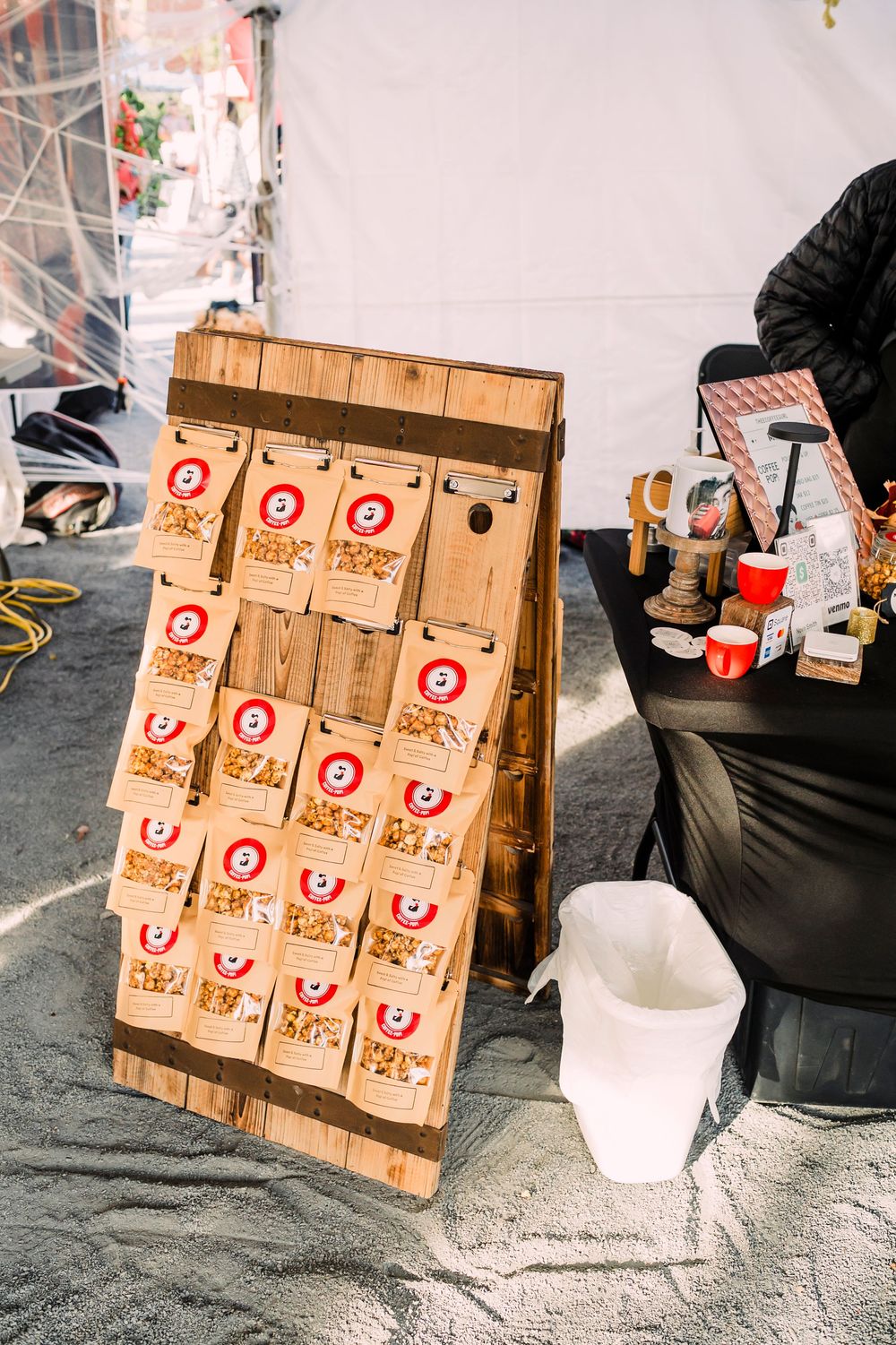 Wooden pallet stacked with Target retail store branded cardboard boxes and shipping supplies on display.
