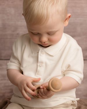 Close-up macro photo of a young child's facial features at his sitter milestone photography session.