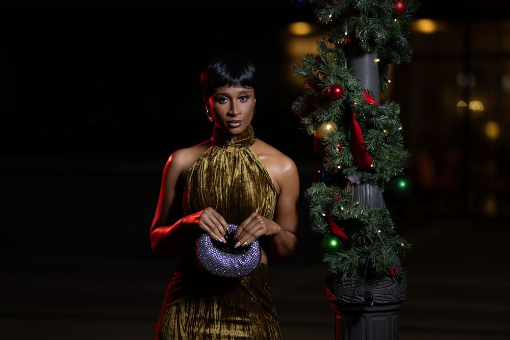 Festive Christmas decorations and twinkling lights create a magical holiday atmosphere in an elegant setting.