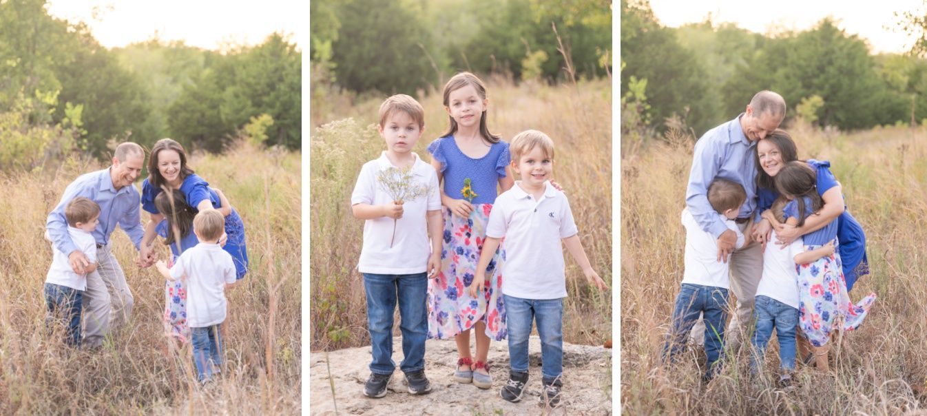 Family of Five Fall Portrait Session in Field by Bartlesville Family Photographer Kristi Bray