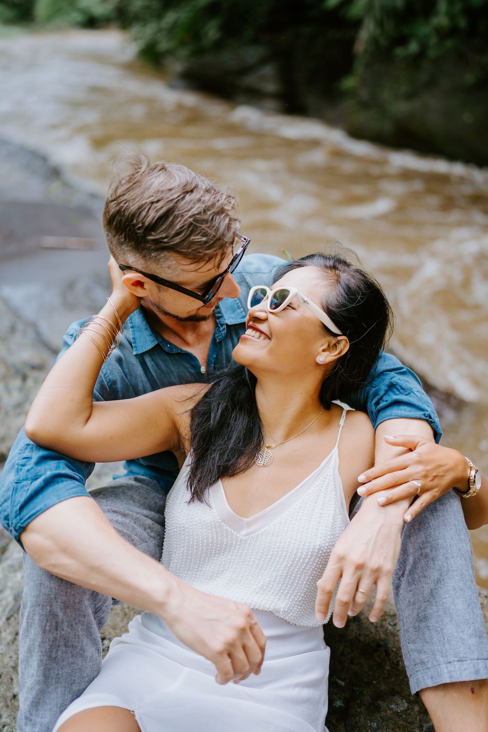 Romantic couple photography in Bali by a natural river