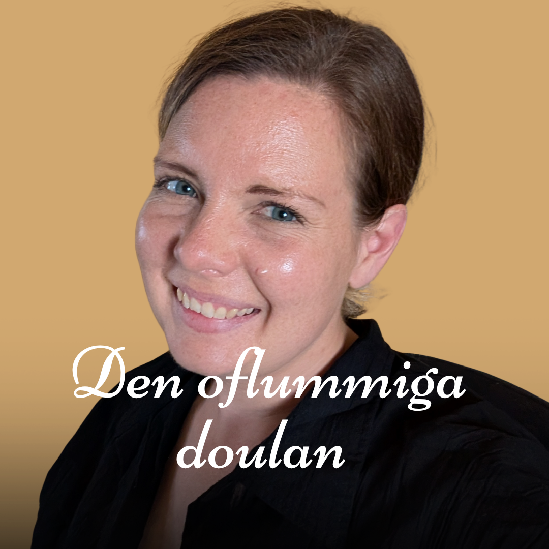 En bild på Den oflummiga doulan, Li Lövebrant med text framför