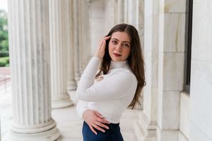 Toledo high school senior smiling during natural senior pictures