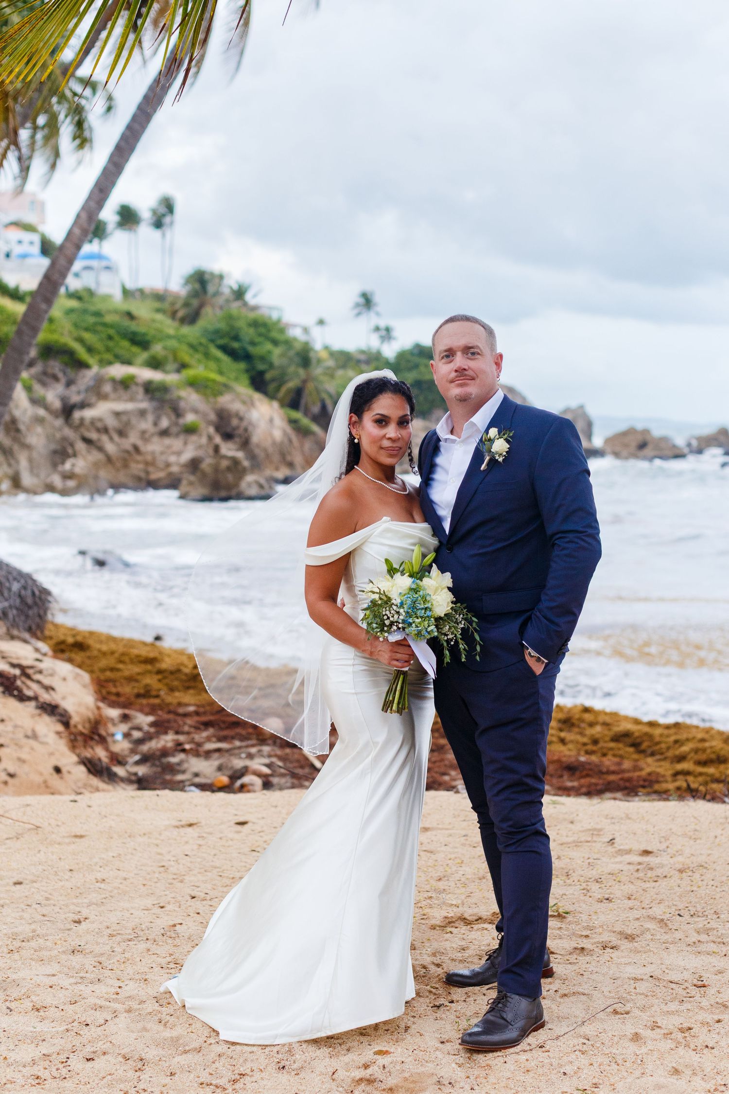 Bride and groom portrait. Intimate beach wedding in Palmas del Mar, Puerto Rico.