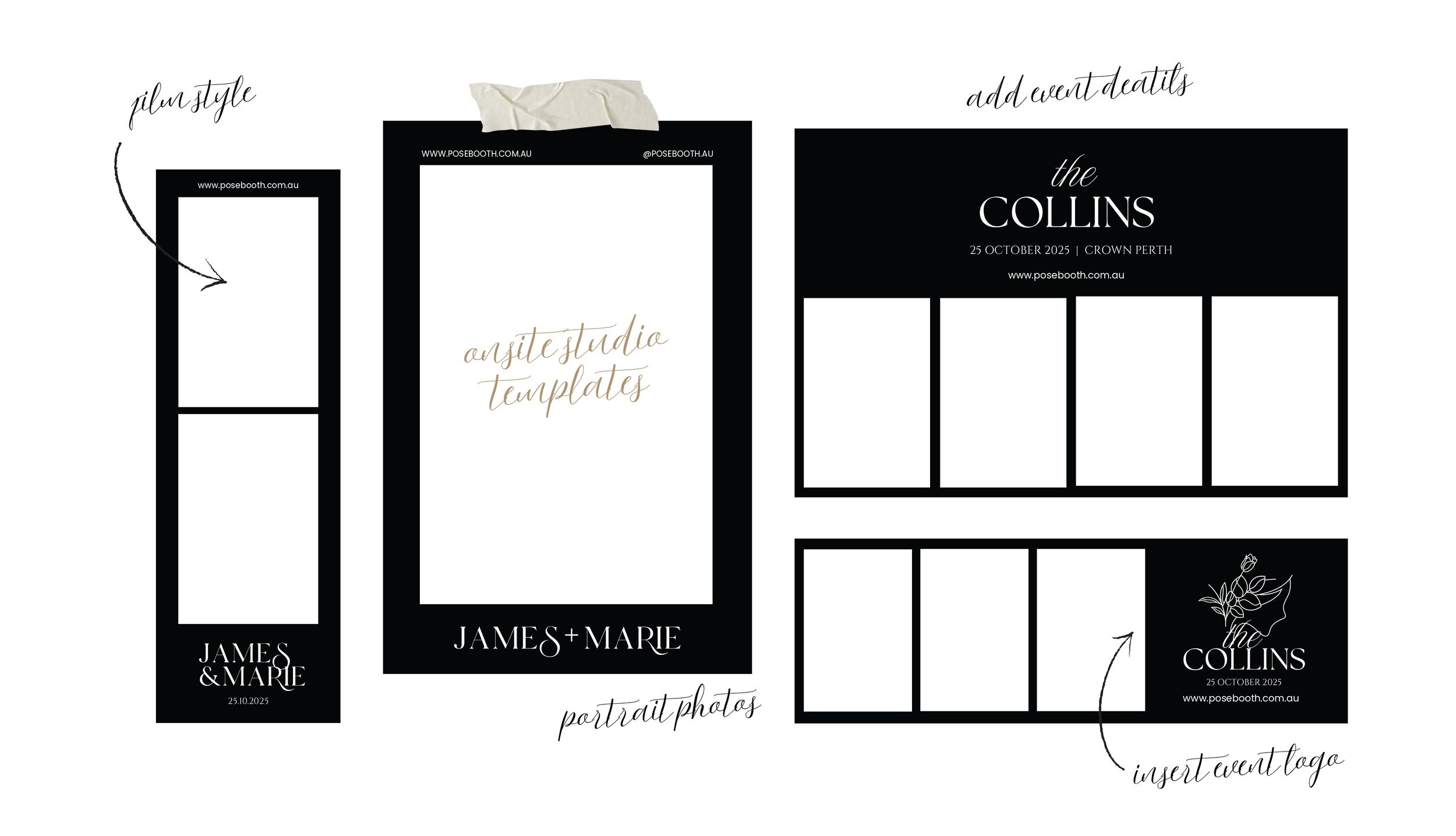 Minimalist black and white business mockup collection with clipboards and brand identity elements.