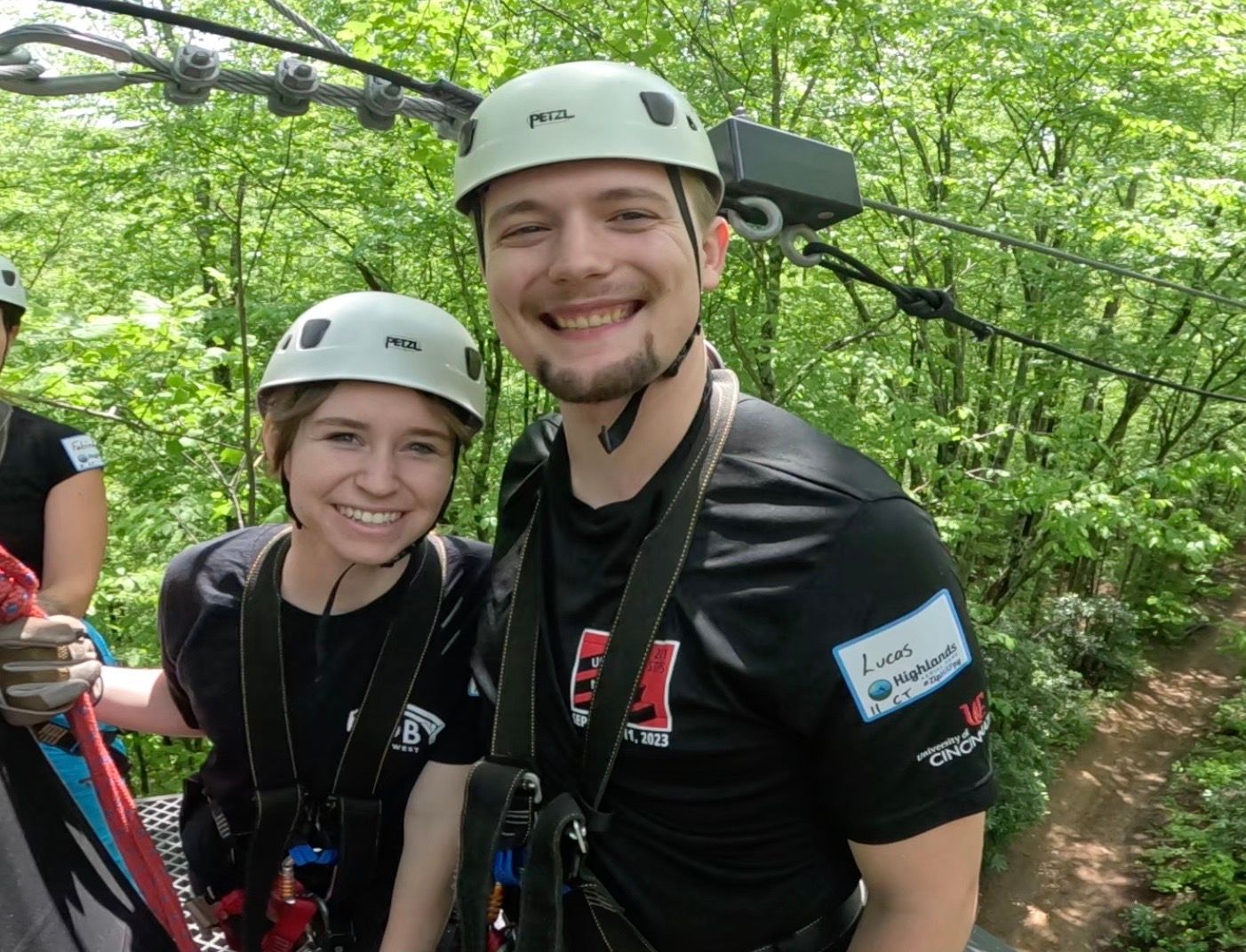couple ziplining