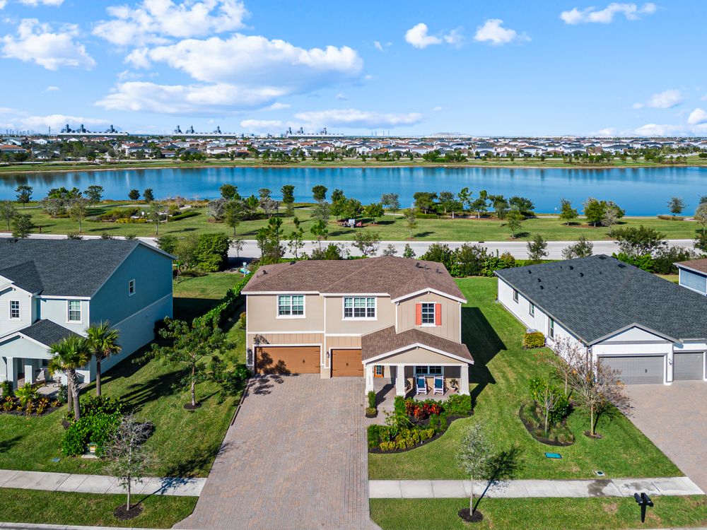 real estate Front exterior Drone shot of spacious home in Arden real estate listing