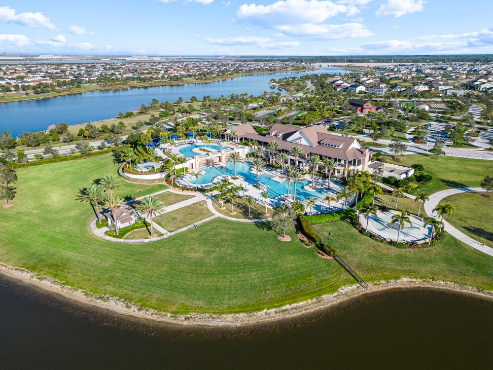 Aerial view of luxury resort style in ARDEN captured with drone photography for real estate listing