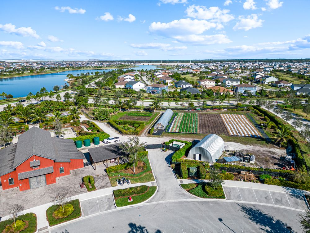 Aerial view of clubhouse amenities in ARDEN captured with drone photography for real estate listing