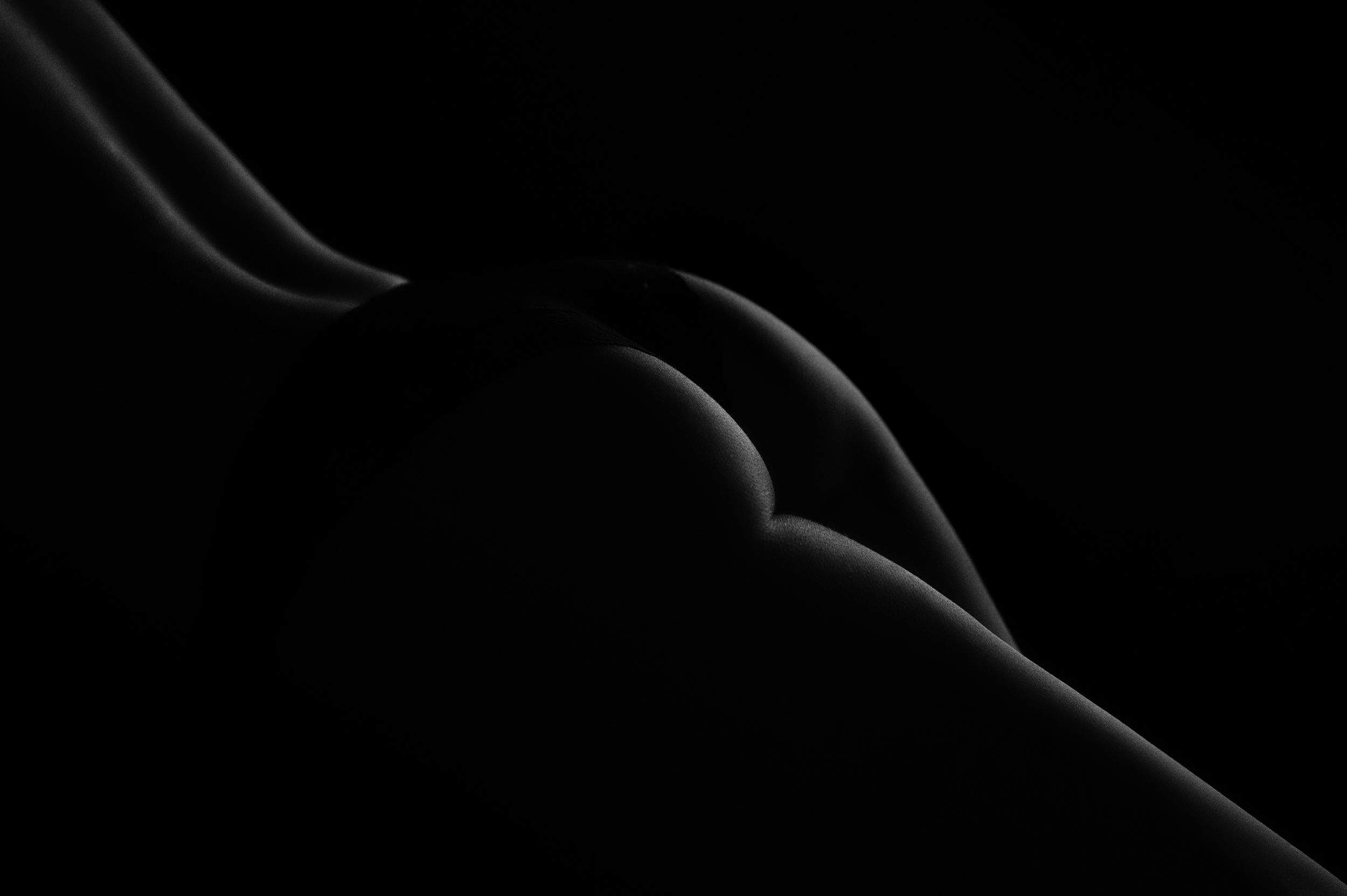 Abstract black and white curves forming a minimalist composition.