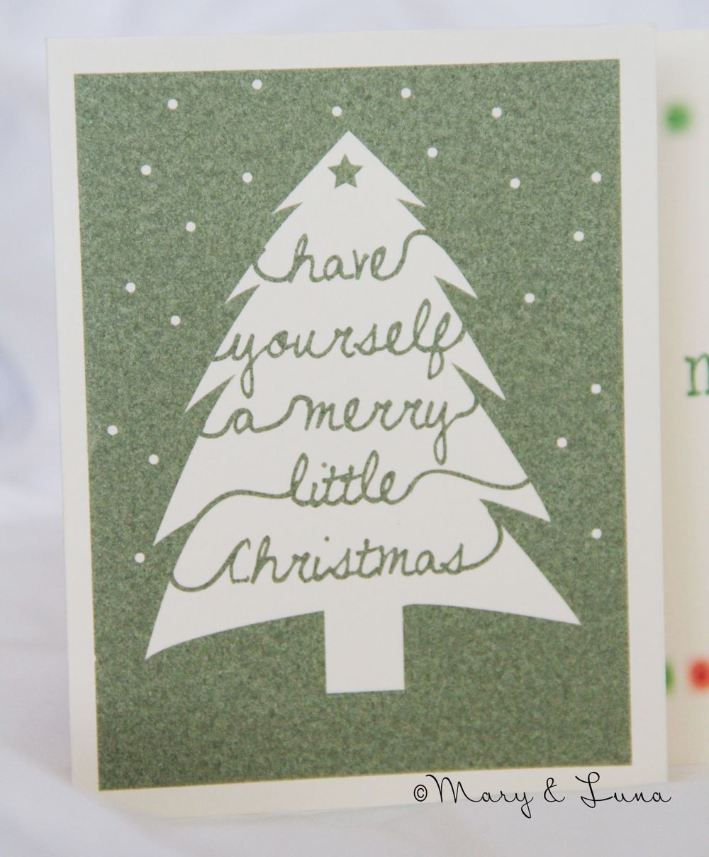 christmas card with digital art of christmas tree and the words "have yourself a merry little christmas" inside the tree