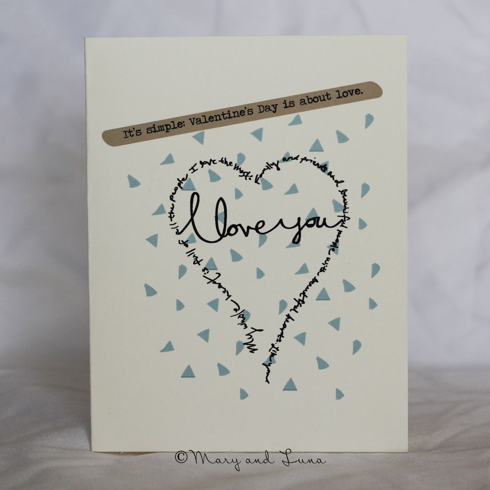 greeting card with digital art and text. text forms a heart with the words "I love you" in the middle.