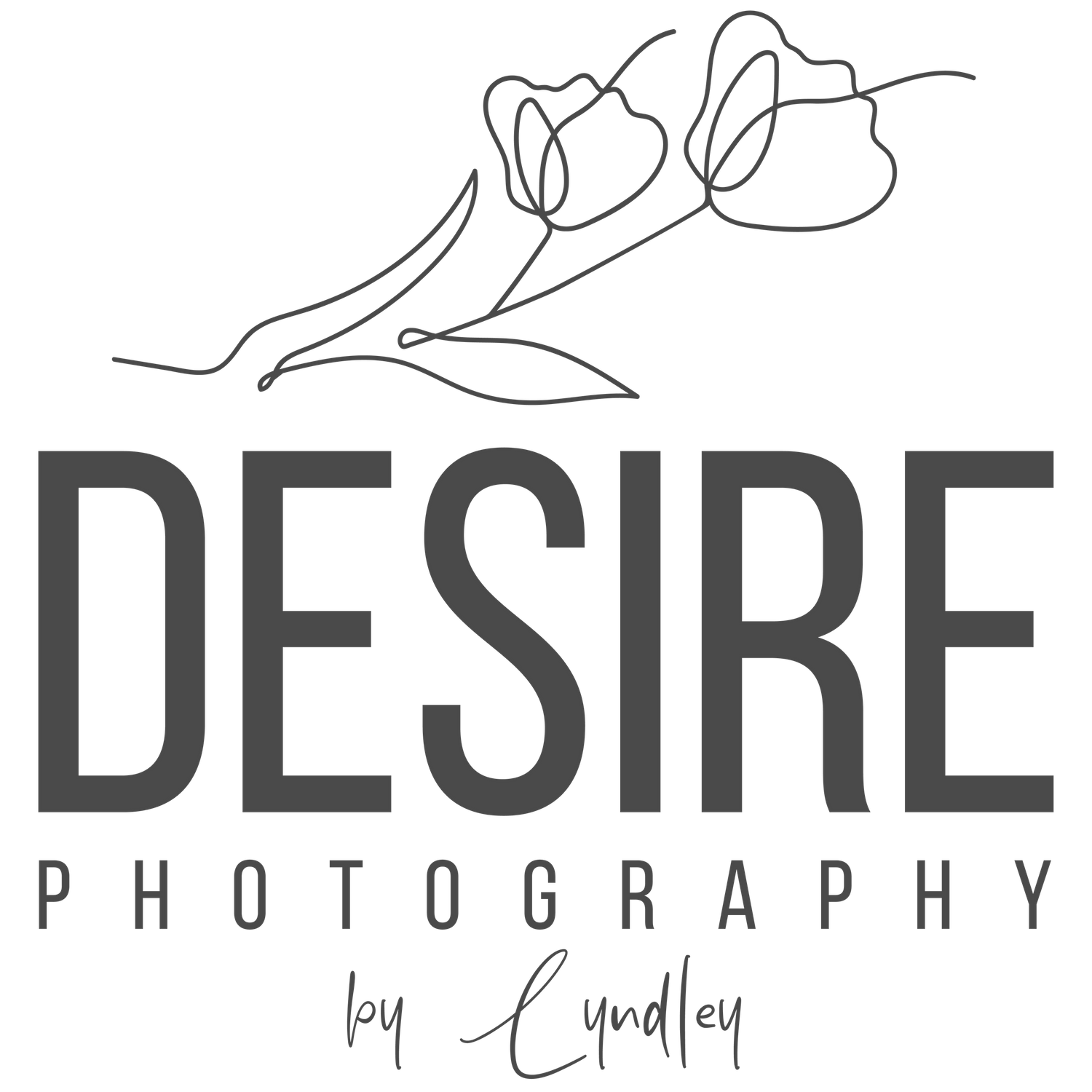 Black and white photography logo design featuring tulip flowers and 'Desire Photography' text.