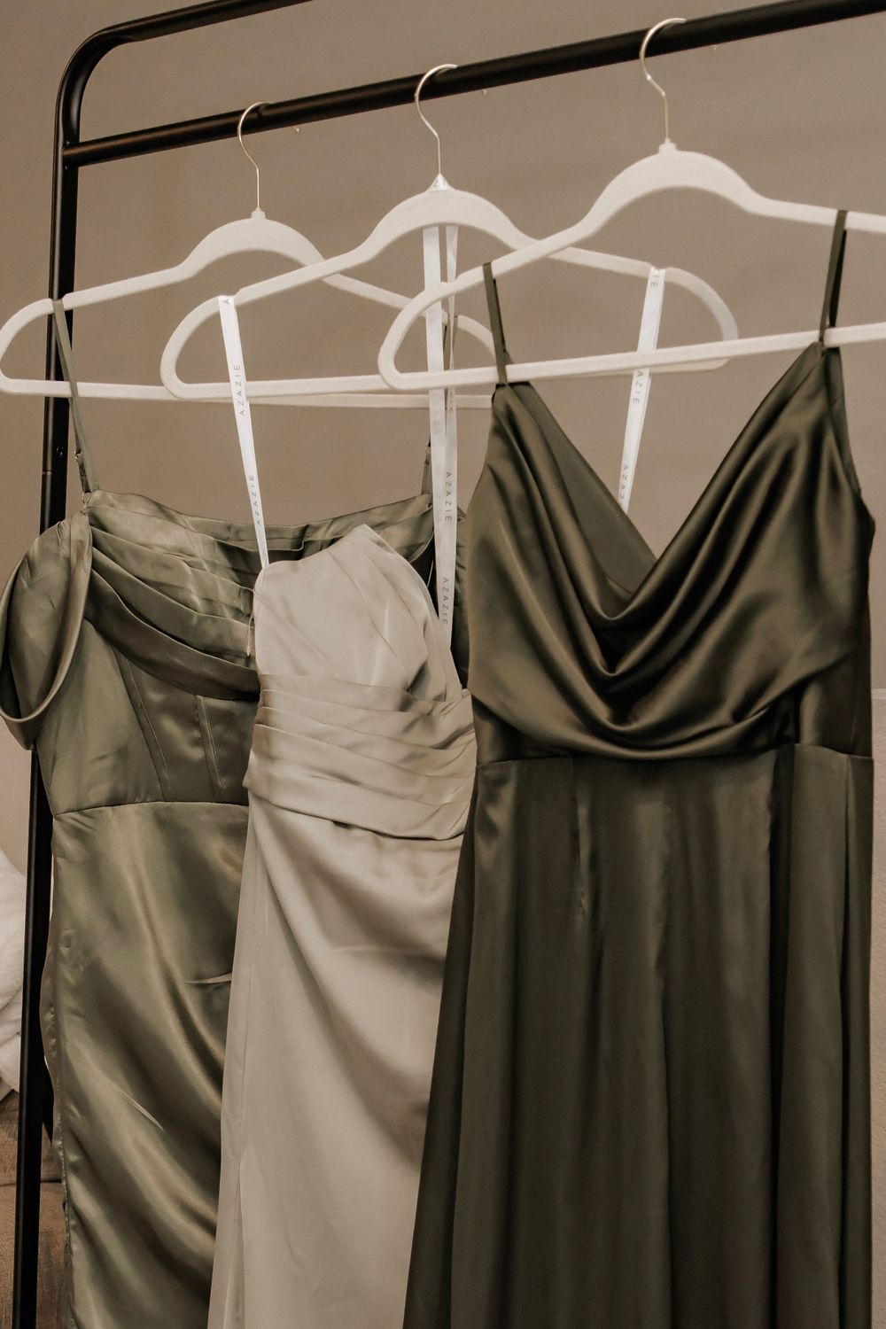 Detail photo of bridesmaid dresses and wedding dress