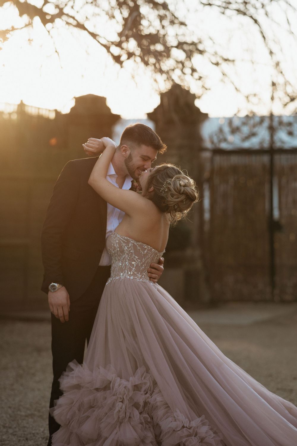 Bride and groom at a manor in the UK