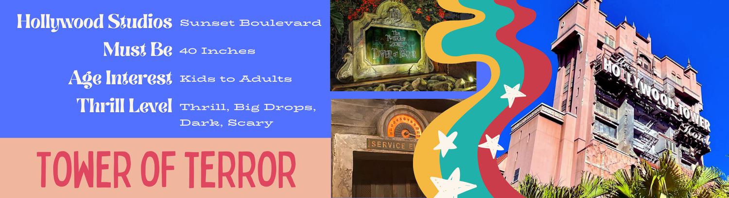 A colorful digital collage banner showing various theme park attractions and roller coasters against a bright blue sky.