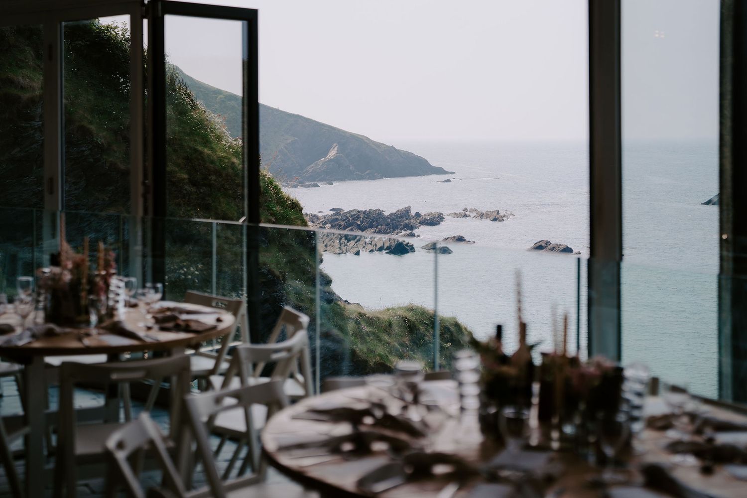 Wedding Breakfast room at Tunnels Beach wedding venue in north devon