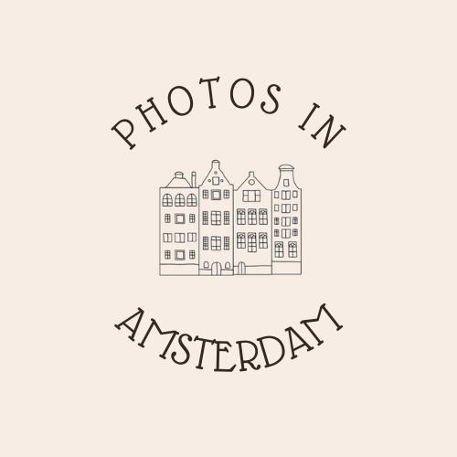 Minimalist logo design featuring Amsterdam canal houses in circular text layout.