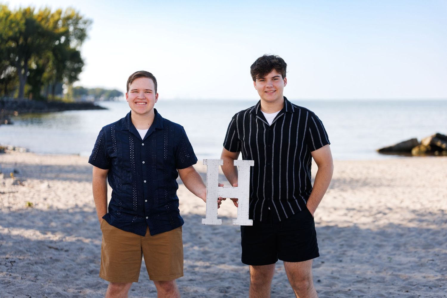 Cropped series of beachside photos showing casual summer outfits and sandy shoreline views.