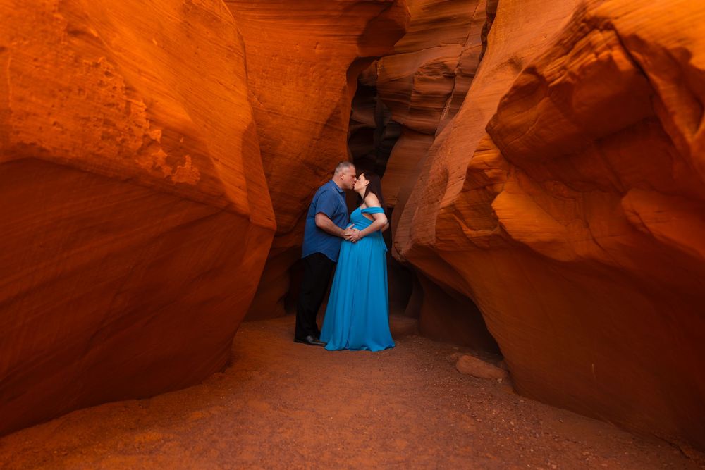 Dramatic photo series in red rock canyon formations with vibrant orange walls.