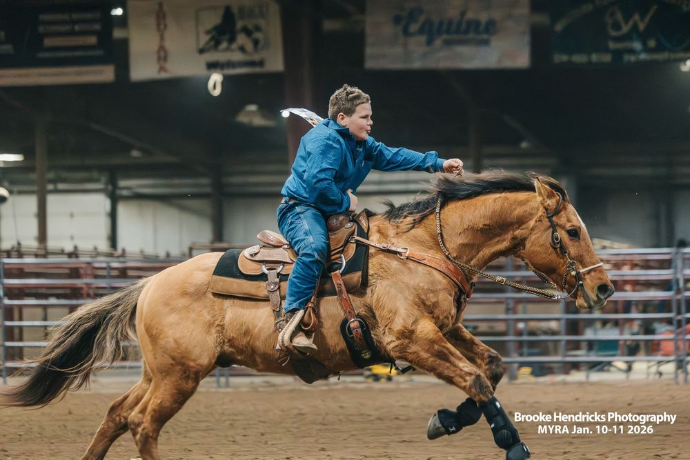Sequence of action shots showing a rider in blue performing a dramatic fall from a bucking horse in a rodeo arena.