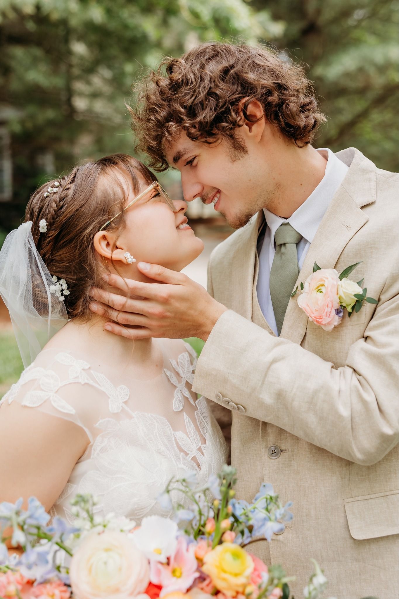 Wedding couple gazing into each other's eyes at The Inn at Oneonta in Northern Kentucky.