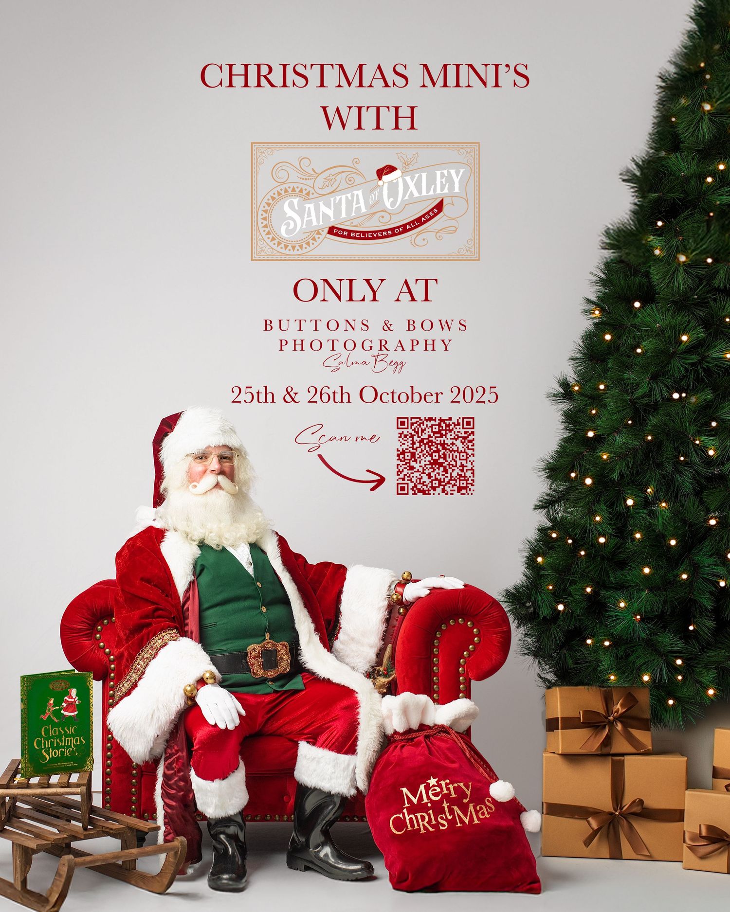 Best affordable Santa photos Ipswich – Buttons & Bows Photography offers family and children’s Christmas portraits with Santa in Springfield